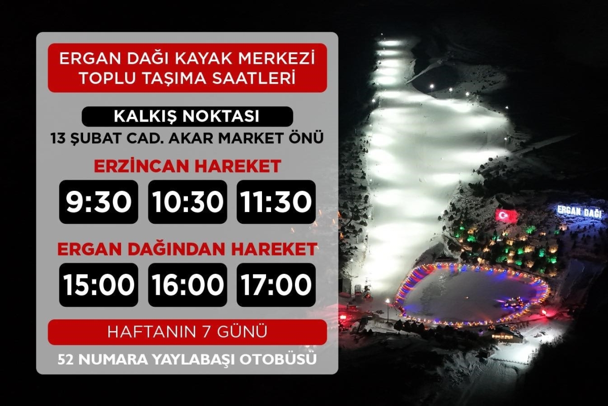 Ergan Dağı Kayak Merkezi toplu taşıma saatleri açıklandı
