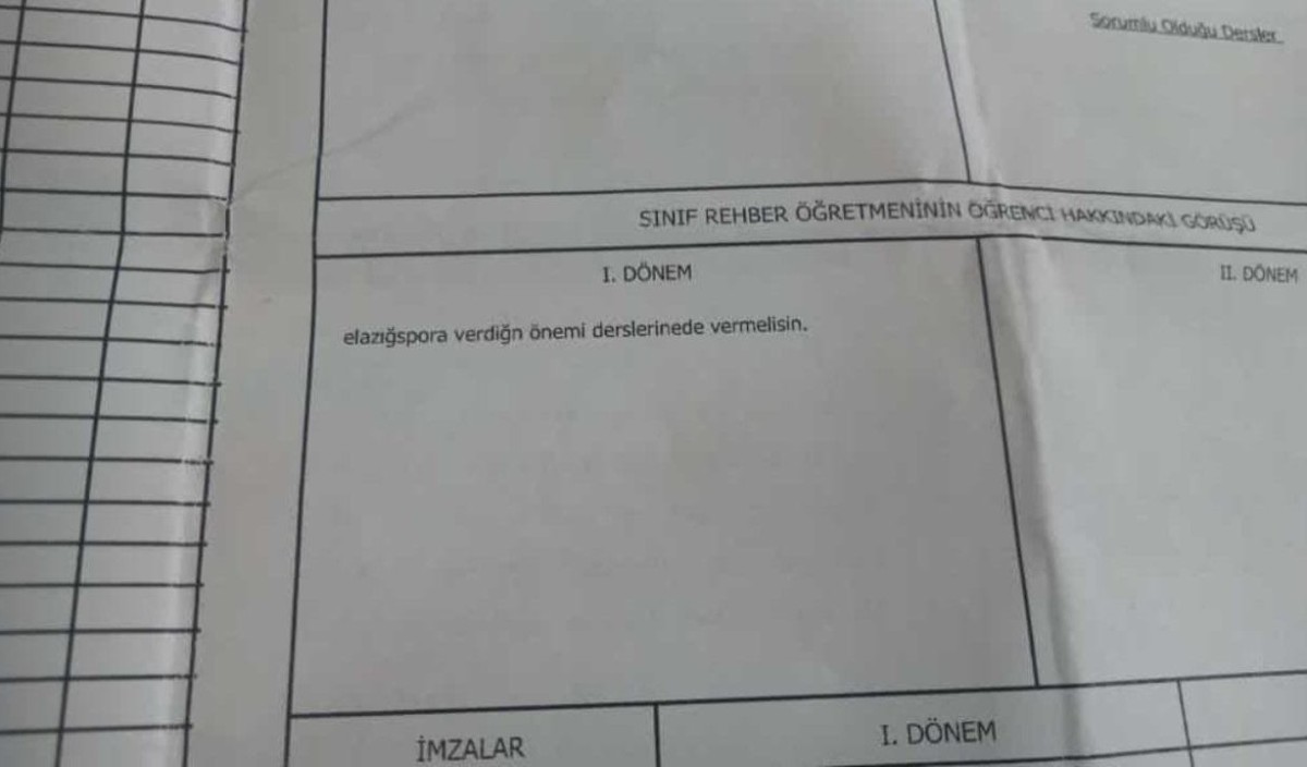 11. sınıf öğrencisinin karnesinde Elazığspor detayı